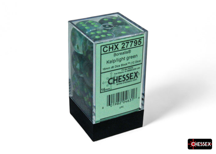 Borealis Kelp/light green 16mm d6 Dice Block (12 dice)