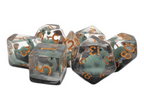 7 Piece DnD RPG Dice Set: Animal Kingdom - Baby Brontosaurus - Green