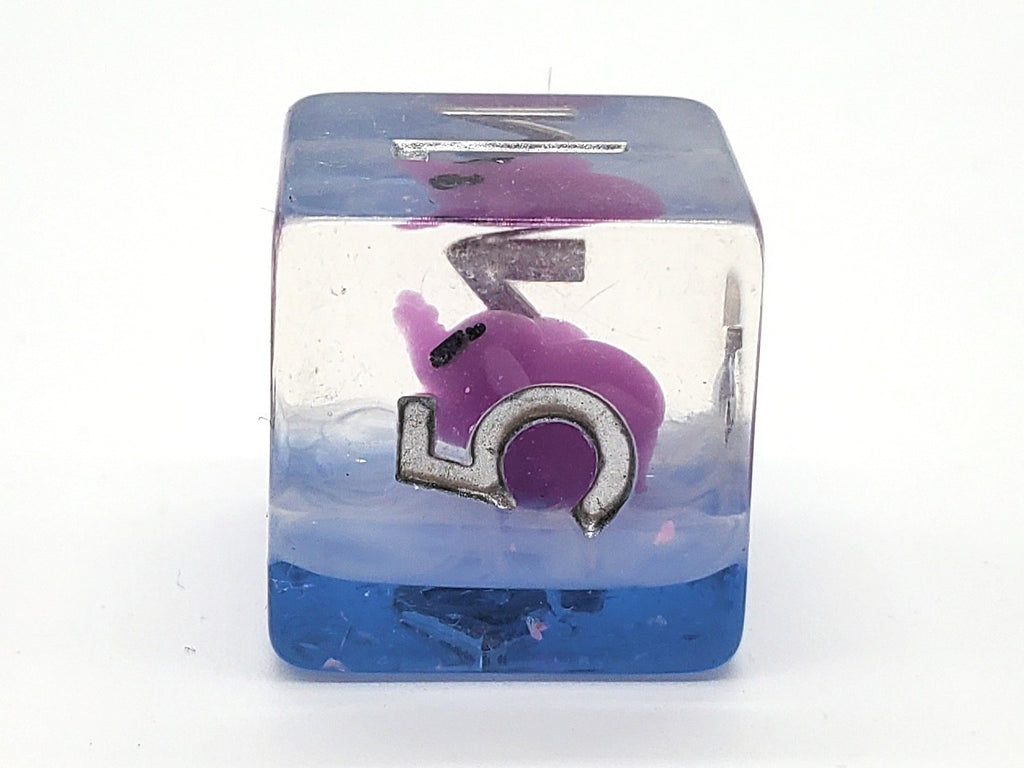 7 Piece DnD RPG Dice Set: Animal Kingdom - Baby Elephant - Purple w/ Blue