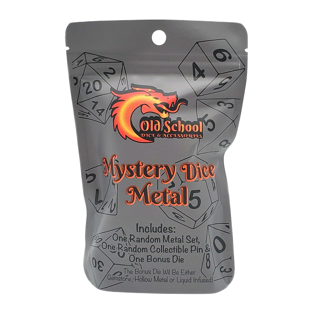 Mystery Dice - Metal: 7-Piece Metal Set & Collectible Pin w/ Bonus Premium Dice